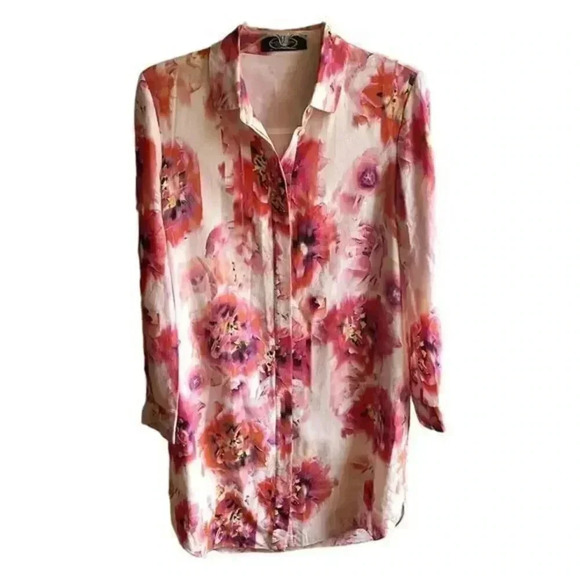 Magaschoni Floral Silk Shirt Dress - Picture 1 of 7